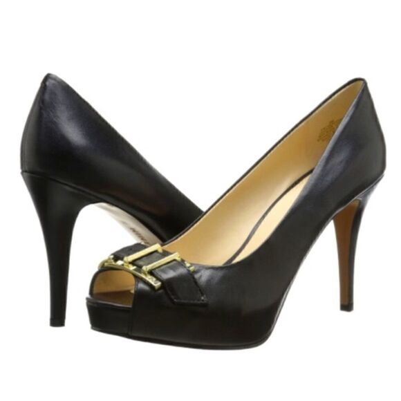 👠Nine West Celestine black peep toe heels.  Sz 6.5 - Picture 1 of 9